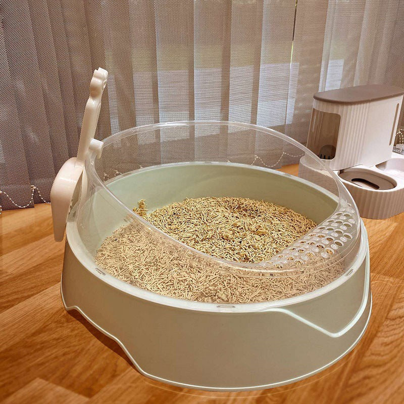 Spacious Shielded Cat Litter Box with Scoop